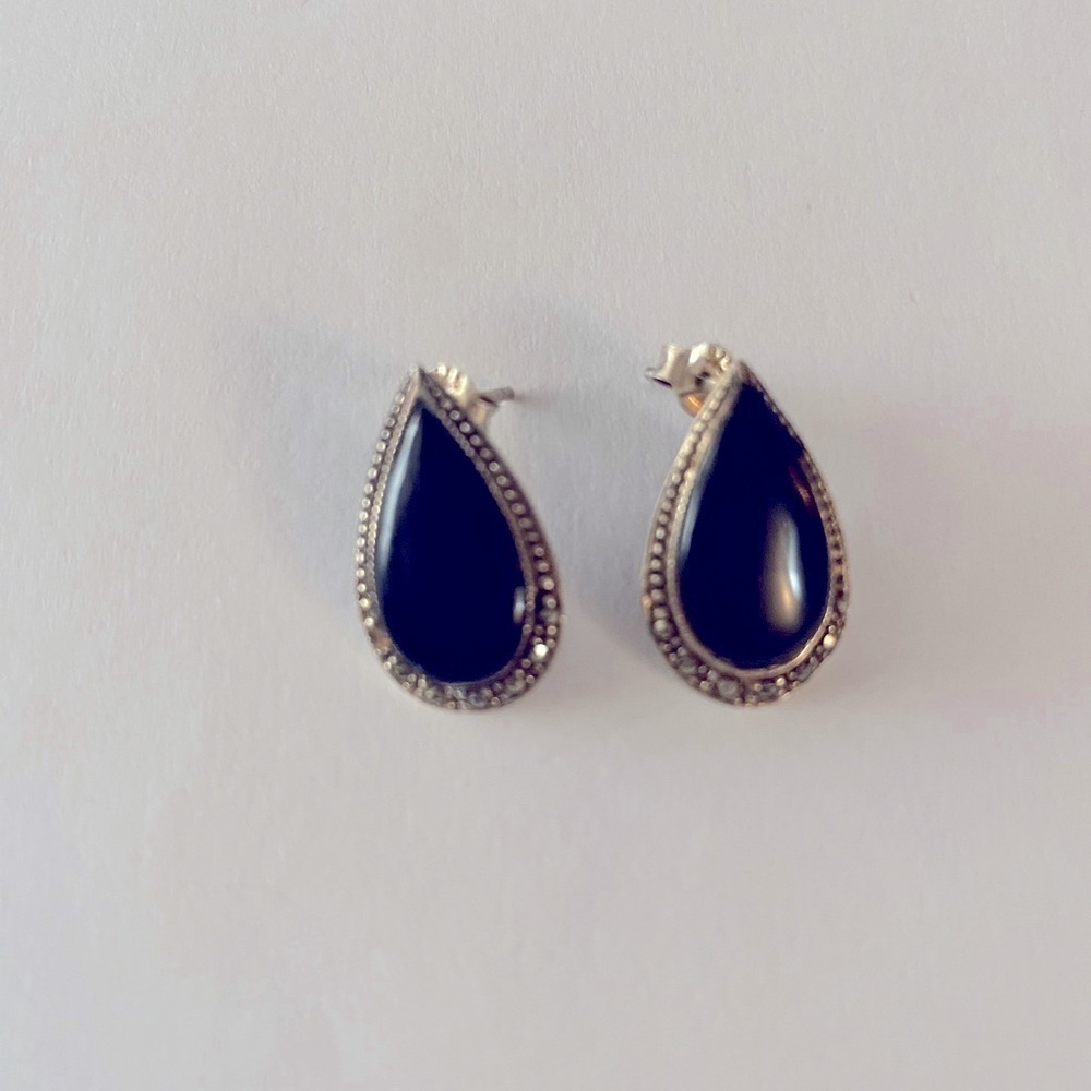 Sterling Silver Marcasite and Onyx earrings